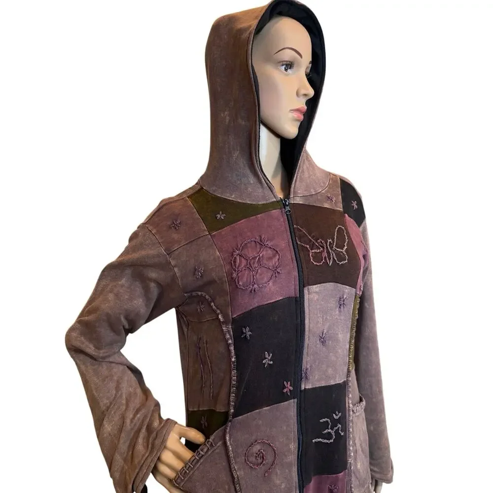 VTG Kathmandu Imports Boho Fairy Grunge Artsy Patchwork Zip Jacket Tunic Dress L - Picture 10 of 16